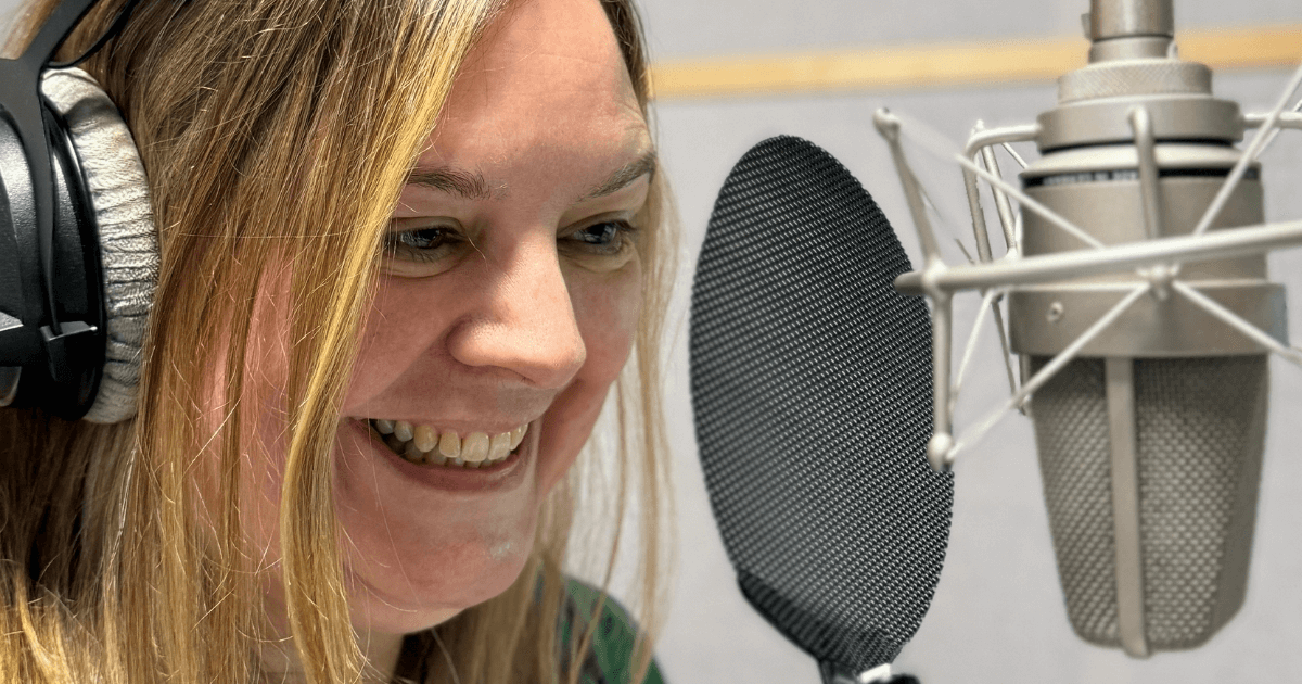 natalie in booth close up